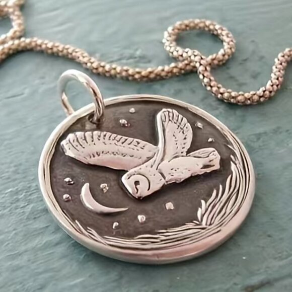 Owl and Moon Oval Pendant and Necklace #1404 - Picture 2 of 8